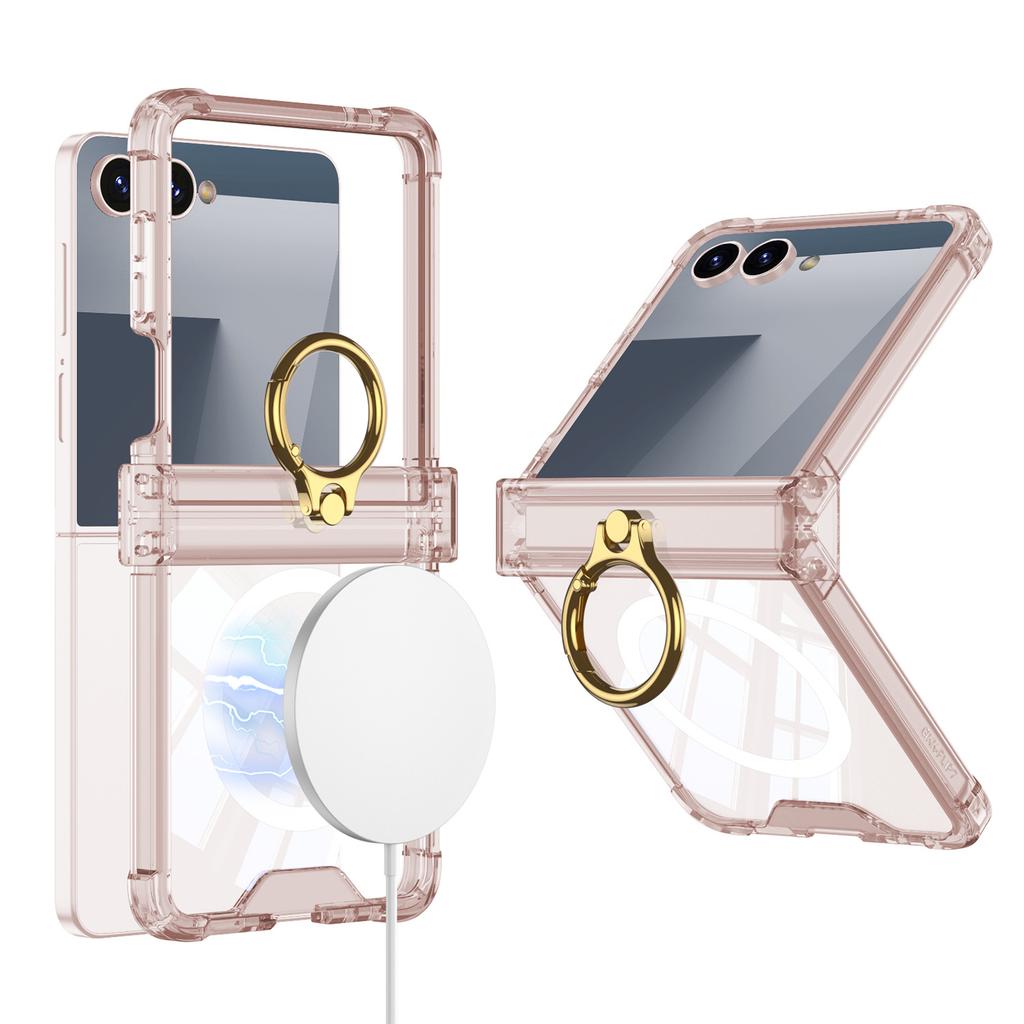 Samsung Zflip7 Mobile Phone Case Transparent Airbag Ring Holder Flip7 Folding Anti Fall Full Cover Case