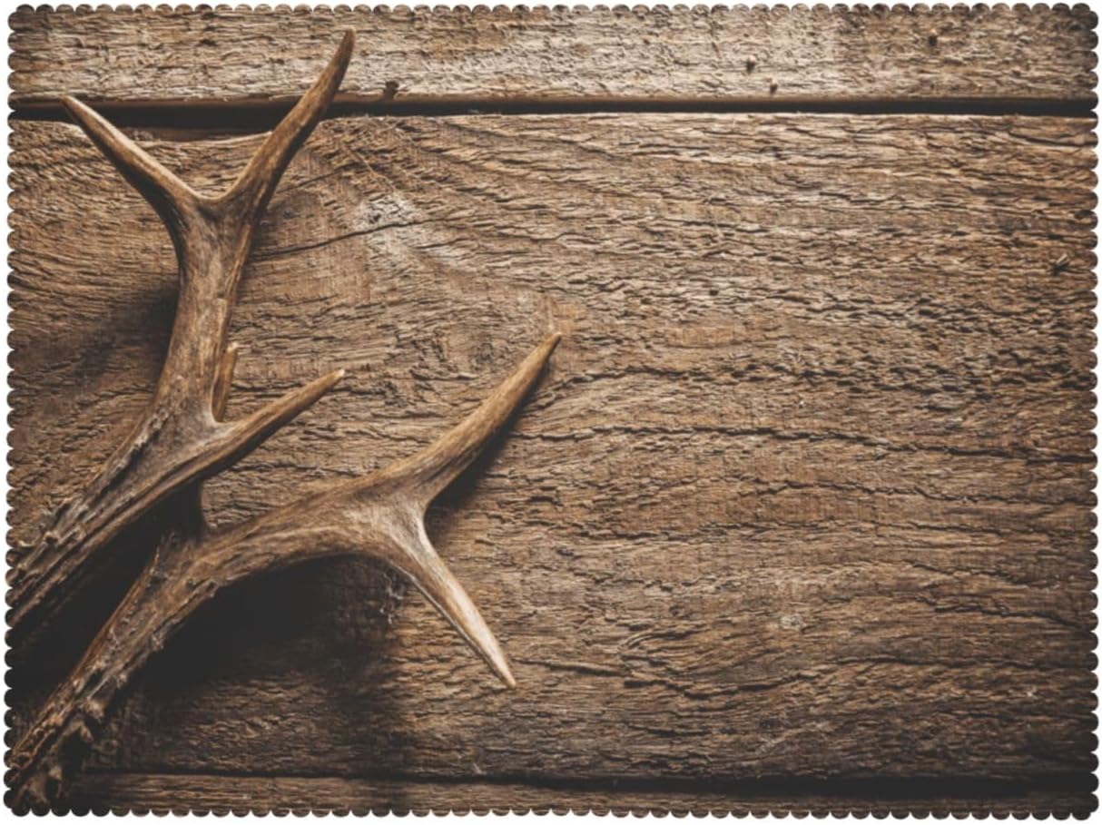 Rustieke Boerderij Gewei Hert Tafelkleed, Houten Plank Print Patroon Rechthoekige Wasbare Tafelhoes voor Thuis Eetkamer Keuken 140x140cm