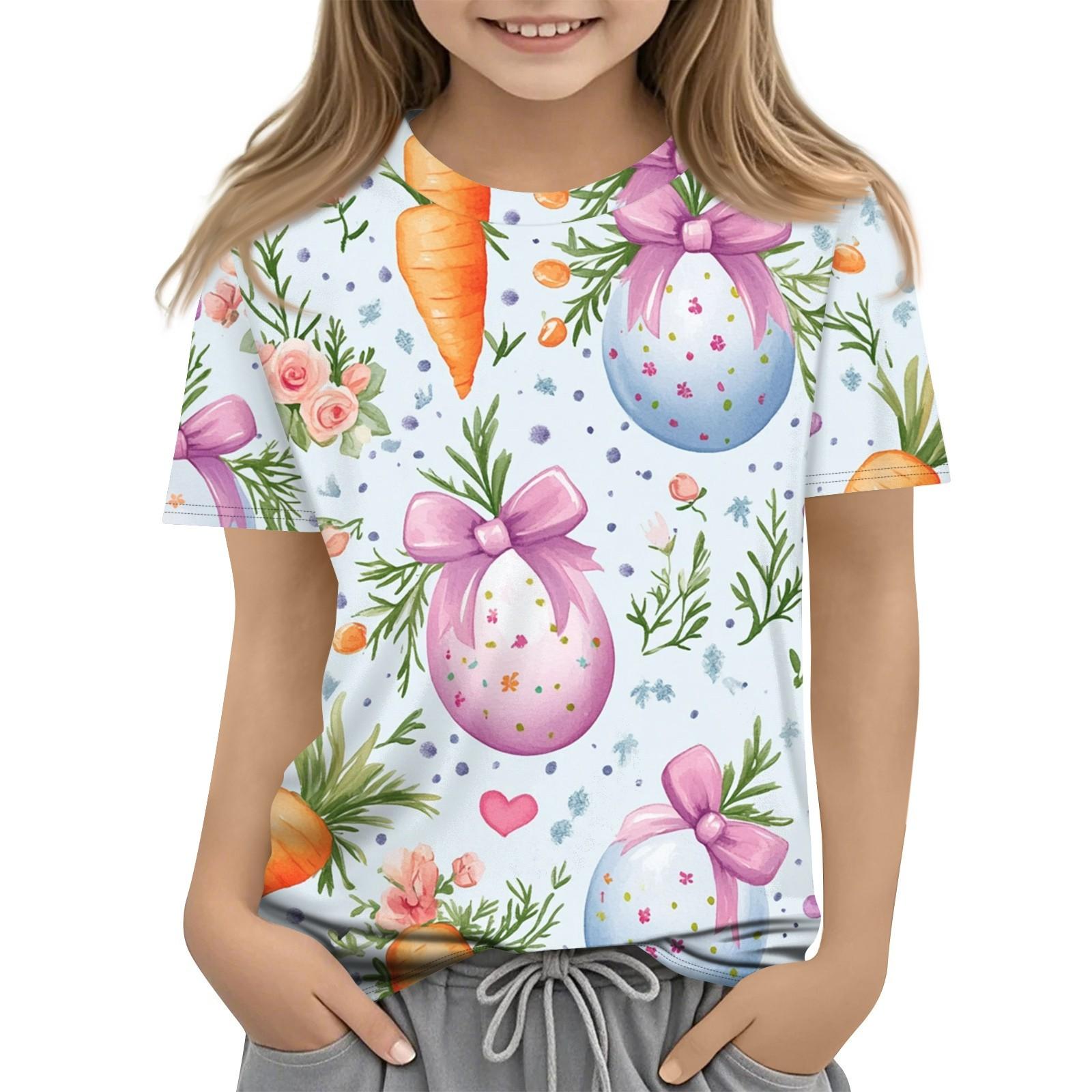 

Детская модная повседневная футболка с коротким рукавом и принтом в виде Пасхи и круглым вырезом 110