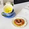 Coffee Cup with Saucer Food Grade Ceramic Floral Pattern Microwave Dishwasher Oven Safe Cappuccino Cup