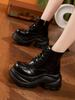 Black big-headed Martin boots for women's British style 2025 autumn new thick-soled heightened versatile huge good-looking knight short boots