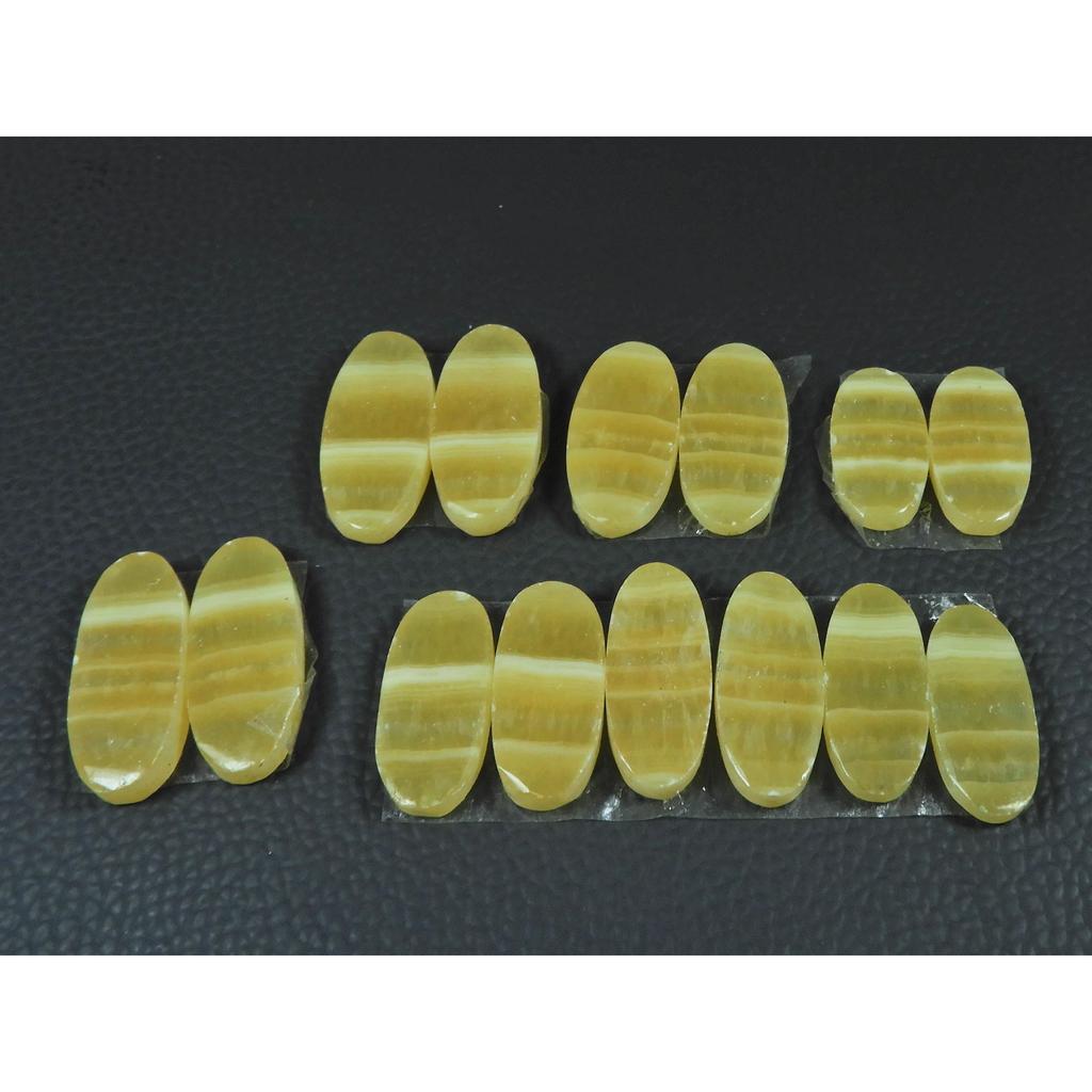 Natural Yellow Lace Agate Matched Pair Oval Cabochon Gemstone 07 Pair Lot C-3990
