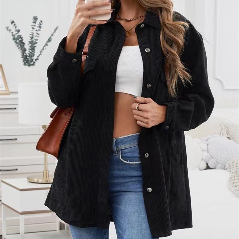 

SOWOOLIFE женские винтажные повседневные однотонные с принтом осенне-зимние свободные куртки и пальто-поло с длинными рукавами и воротником