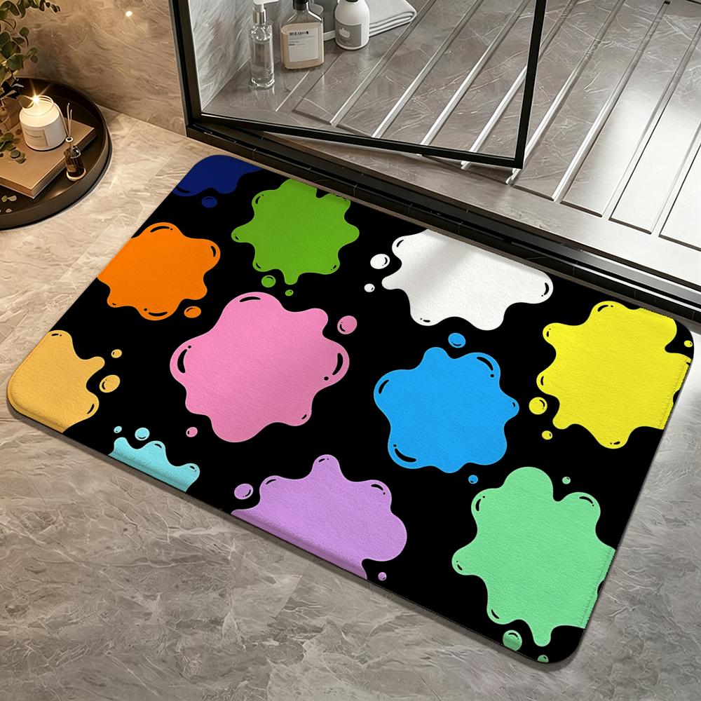 Macaron Color Cow Spot Allover Floor Mat Bedroom Carpet, Bathroom Foot Mat, Doormat, Non-Slip Absorbent Multi-Use