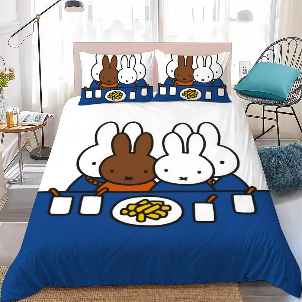 M-Miffy Cute Duvet Cover Set Home Style Bedding Soft Laundry Cotton Bed 3 Piece Set Student Dormitory Gift