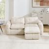 Sofá Modular Sin Marco en Forma de L de 2 Plazas, Diseño Acolchado a Cuadros, Funda de Chenilla, Base Antideslizante, Sin Montaje con 1 Otomana, Beige