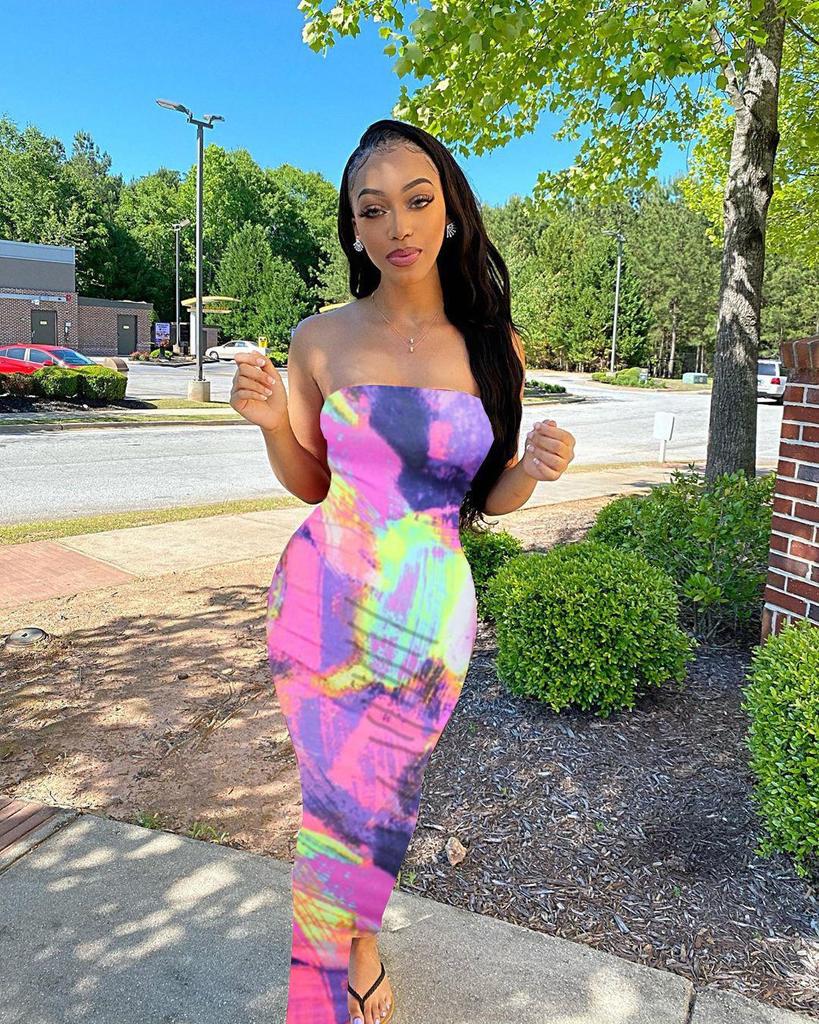 Women's Plus Size Tie-Dye Off-Shoulder Bandeau Dress - Spring/Summer 2025 Fashion