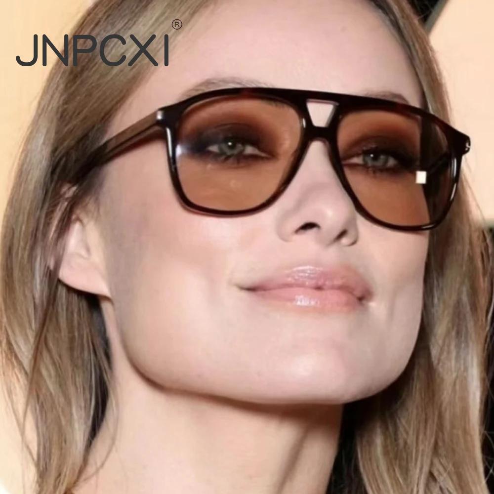  Vintage Double Bridges Pilot Women Sunglasses Fashion Square Black Tea Shades UV400 Men Sun Glasses