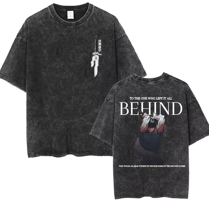 Washed T-Shirt Gojo Satoru Anime Jujutsu Kaisen Harajuku Cotton Retro Men Streetwear Oversized Women Short Sleeves