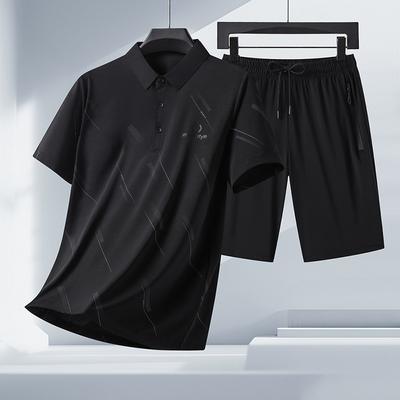Sommer Ice Silk Revers Poloshirt Herren Kurzarm T-Shirt Shorts Set Schnelltrocknend