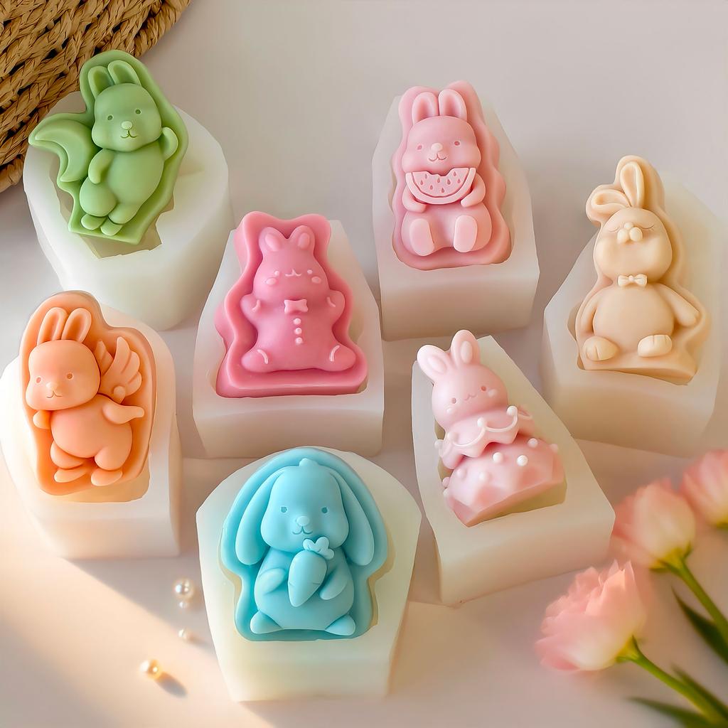 DIY Bunny Shape Chocolate Cookies Baking Molds Cartoon Rabbit Silicone Mold Handmade Aroma Candle Plaster Resin Mould