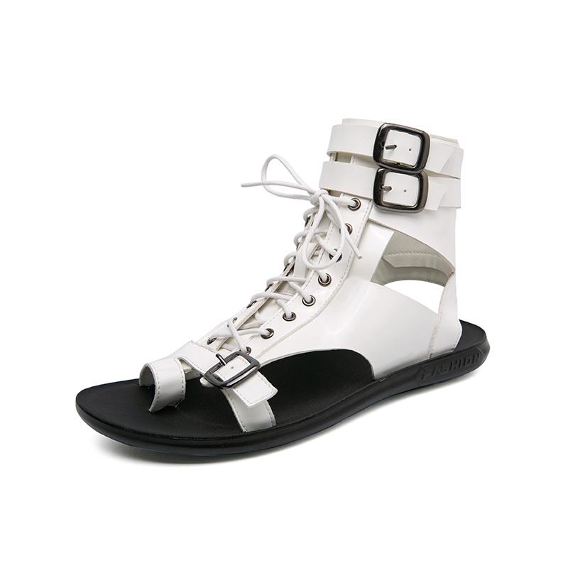 Hot Sale Luxury Men Roman Sandals Designer White Flat Sandals Men Open-toe Summer Shoes Man Comfortable Lace-up Leather Sandals