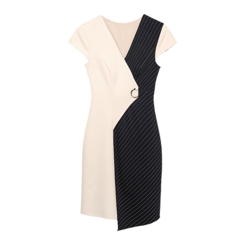 Summer new irregular short-sleeved dress women's fashion age reduction large size women's temperament waist medium and long dress