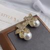 Temperament Flower Imitation Pearl Stud Earrings Women Luxury Inlaid Sparkling CZ Stone Fashion Wedding Bride Jewelry Wholesale