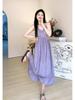 Purple Waist-Cinching A-Line Summer Dress with Straps for Women