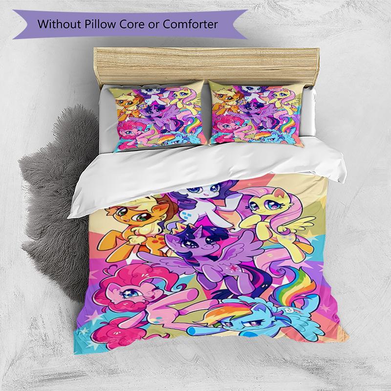 3pcs My Little Pony5 Design Cover Set - HD Printed Bedding with 1 Cover and 2 Pillowcases - Perfect for Home and Dorm Decor