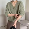 Vintage V-neck Plush Knit Cardigan - Autumn/Winter Slimming, Single-Breasted, Long Sleeve, Loose Fit