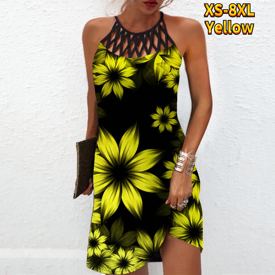

Летнее модное сексуальное платье без рукавов, мягкое повседневное платье с 3D принтом подсолнечника, платье на бретельках без рукавов, летнее платье на подтяжках 8XL