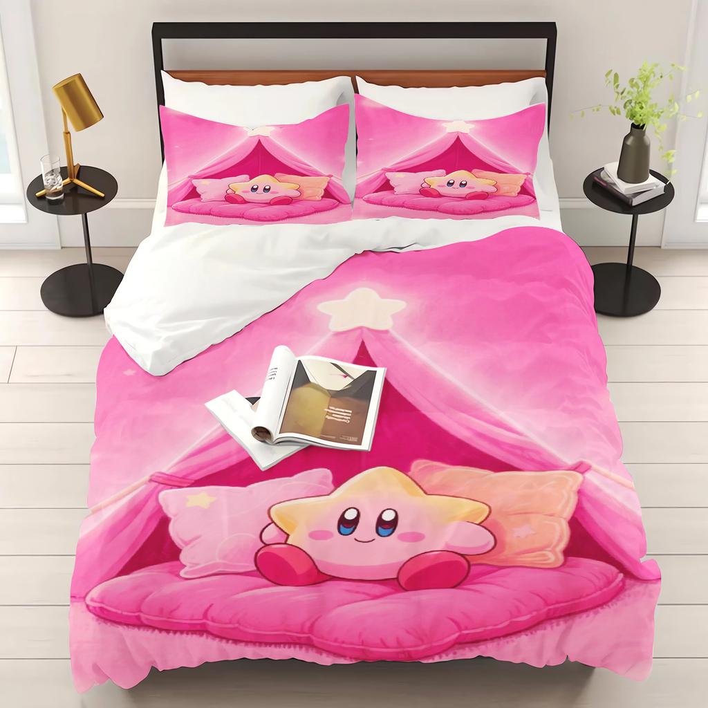 Kirby 100% PolyesterAnime Printed Bedding Set Duvet Cover Queen Cotton Cute Printed Cartoon Quilt Cover