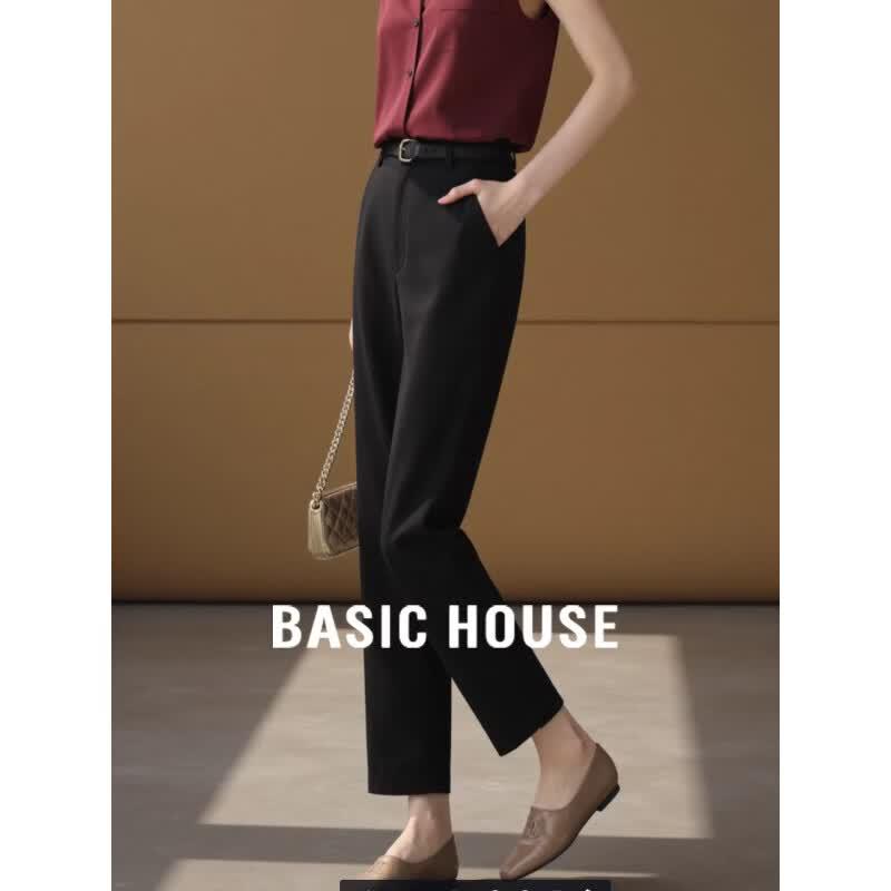 Basic House Women s Ankle-Length High-Waist Straight-Leg Suit Pants M