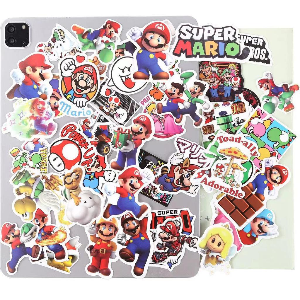 Super Mario Cartoon Sticker Pack: 50 Waterproof Decals for Laptops, Guitars, and Suitcases