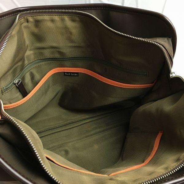 Paul Smith Briefcase Business Bag Dark Brown/Brown Stripe Pattern Strap Included(USED)