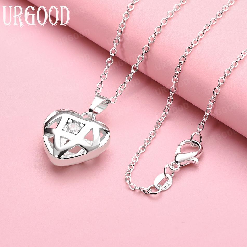 

925 Sterling Silver Heart Pendant Necklace Wedding Fashion Jewelry 45cm