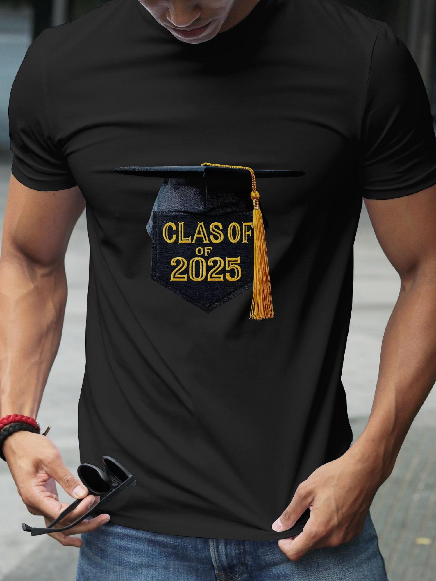 Class of 2025 Graduation T-shirt - Bold Golden Text & Graduation Cap Graphic XXL