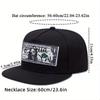 2pcs Men's Baseball Cap Necklace Set Hip Hop Hat Flat Brim Hat Fashionable Turnable Book Section Pendant Necklace
