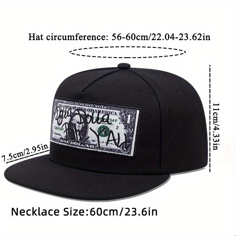 2pcs Men's Baseball Cap Necklace Set Hip Hop Hat Flat Brim Hat Fashionable Turnable Book Section Pendant Necklace