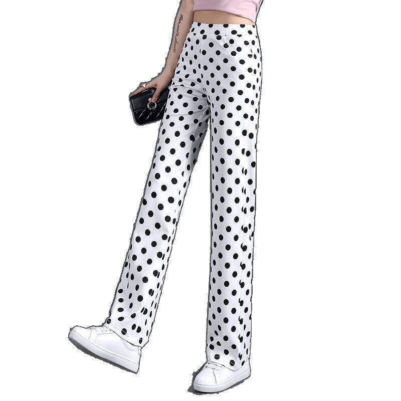 Polka Dot Print Elastic Waist Straight Leg Pants - Summer 2025 Slimming Stretchy Women's Trendy New Arrivals.