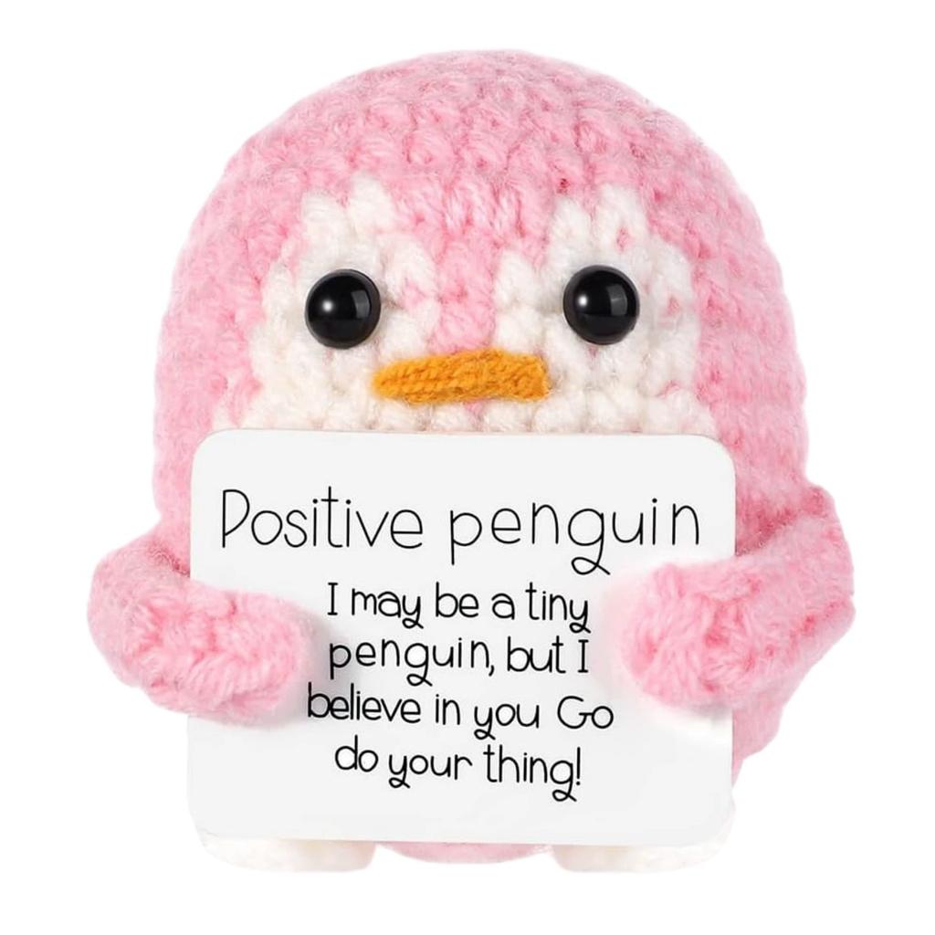 Handmade Positive Energy Penguin Doll With Card Home Decoration Crochet Knitting Ornament Room Decor Christmas Party Gifts