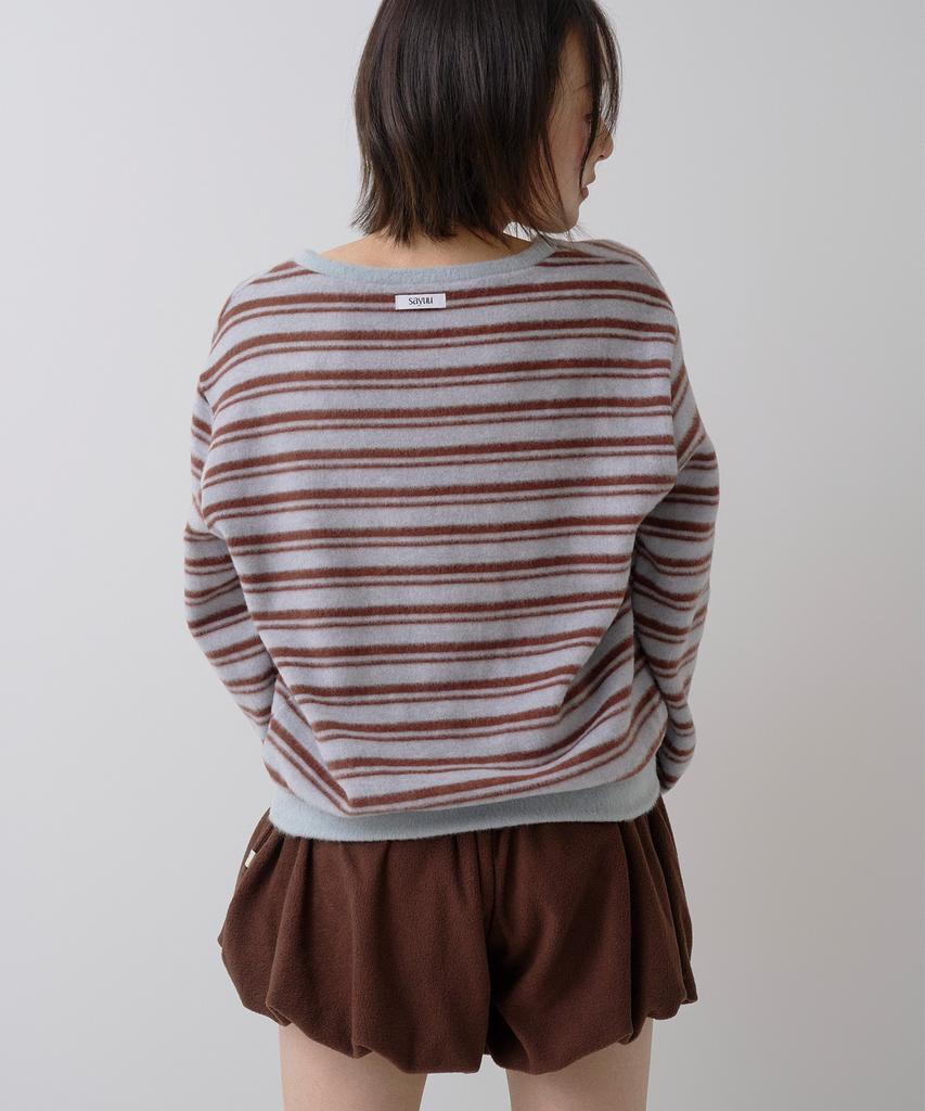 Sayu Striped Brush V-Neck Pullover Blue