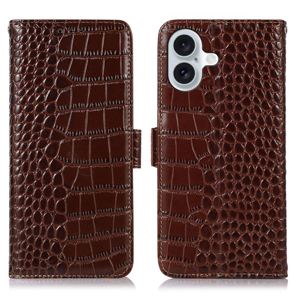 For iPhone 16 Plus Wallet Case RFID Blocking Genuine Cow Leather Phone Cover