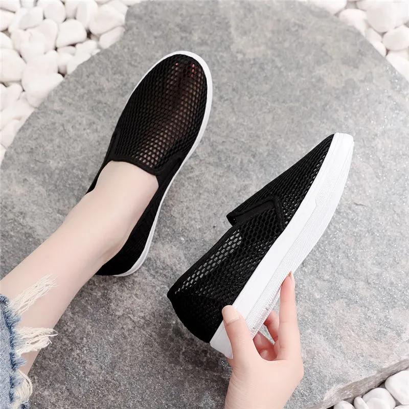 zapatos de mujer women cute light weight hollow out breathable slip on spring summer flat loafers lady white comfy shoes ab557