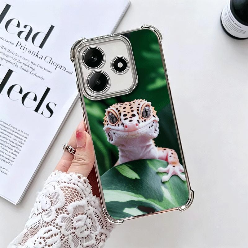 Lizards Geckos Cute Pet Plating Phone Case For Xiaomi Redmi Note 14 15 Pro Plus 13 12 11 11S 11T 10 9S 9 5G Anti-Fall Airabag Co