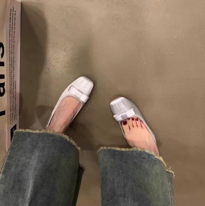 Fashion Flat Shoes for Women Spring  Autumn 2024 New Square Toe Silk Shallow Bow  Scoop Shoes Large Size 42 43 44  Ladies Shoes Women