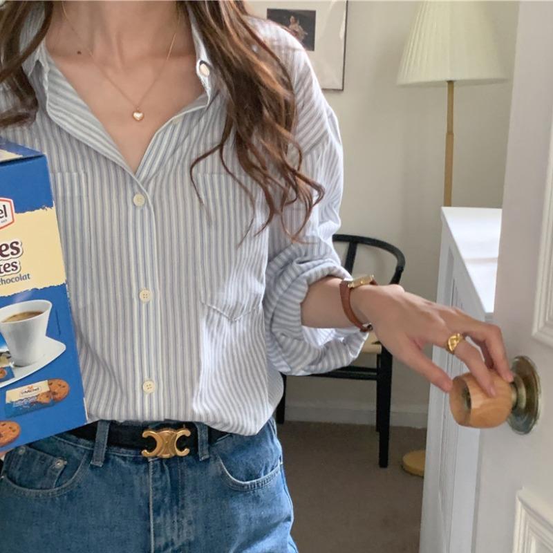 Striped Shirt Female Casual Versatile Long-sleeved Shirt Cardigan Loose Jacket Vintage Basic Office Casual Women Shirt Comfortable Women's Clothes