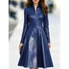 TIFICY Women's Fashion Spring Autumn Solid Color Print Long Sleeve Stand-Neck High Waist Casual Dresses