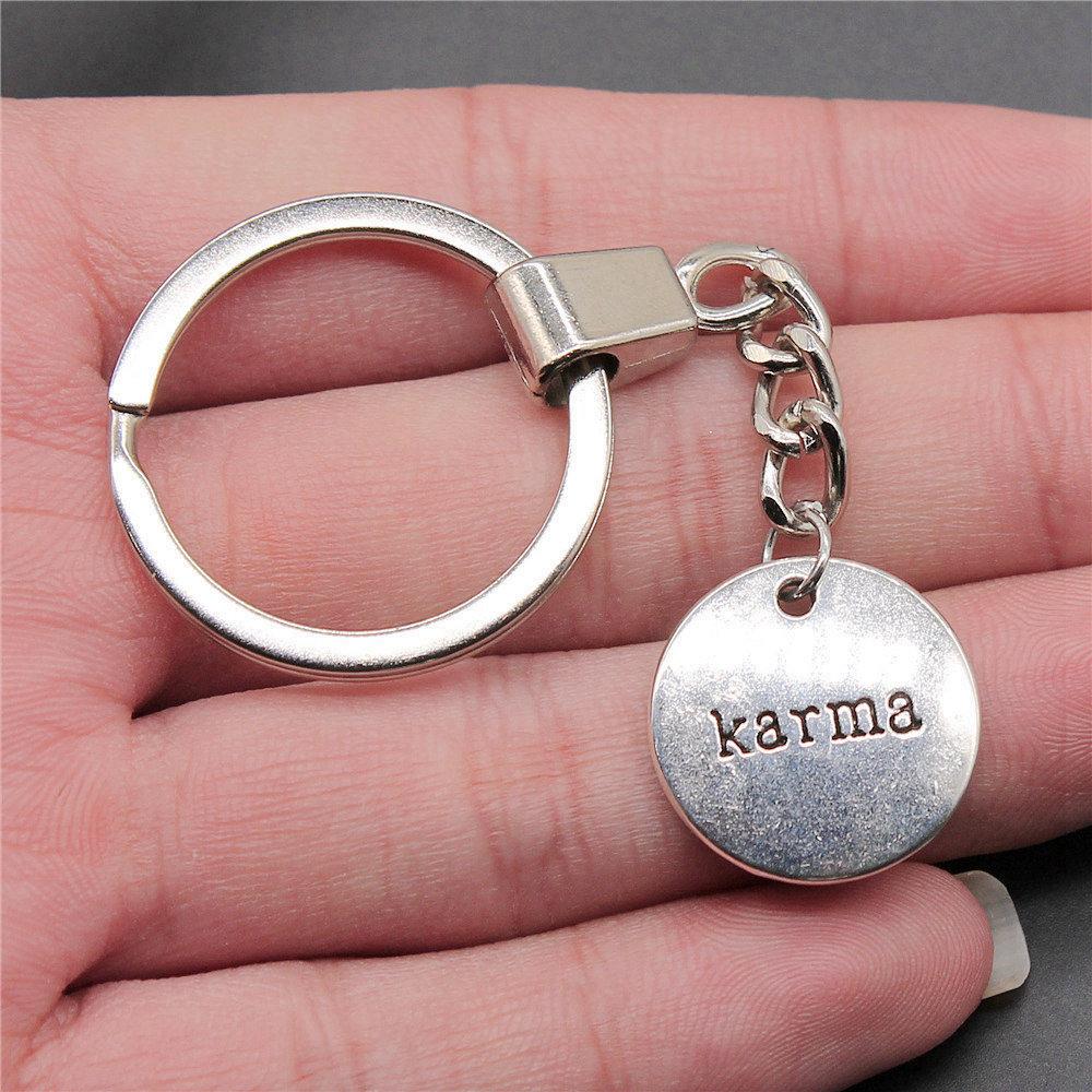 Encouragement Letter Om Yoga Tags Pendant Antique Bronze Metal Keychain with 30mm Ring for Family