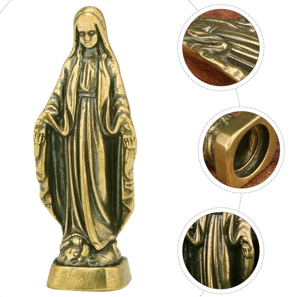 Miniature Maria Statue Virgin Mary Brass Ornament Study Room Desk Decoration