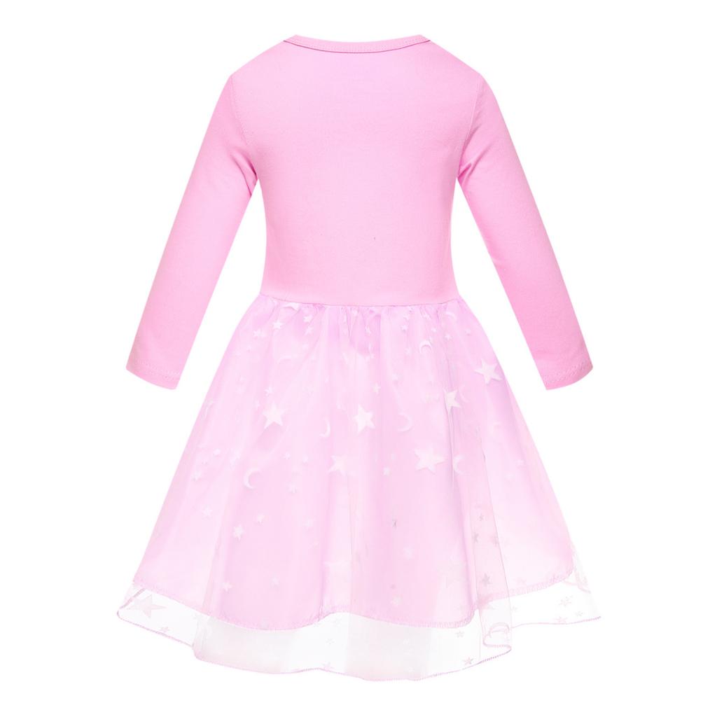Girls' Star-Print Skirt Round-Neck Long-Sleeve Colorful Lace Patchwork Dress