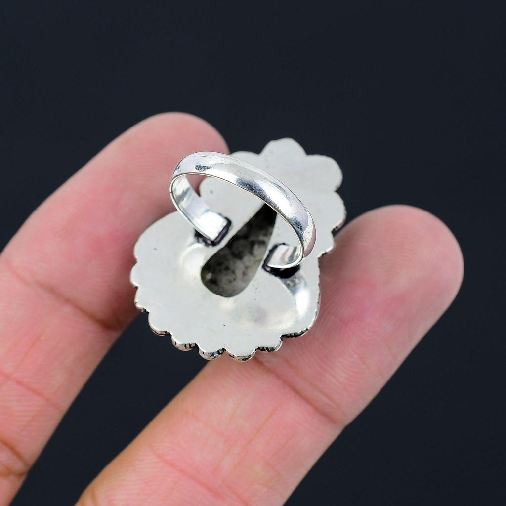 Sterling Silver Stingray Coral Gemstone New Statement Sister Ring Jewelry US 7.5