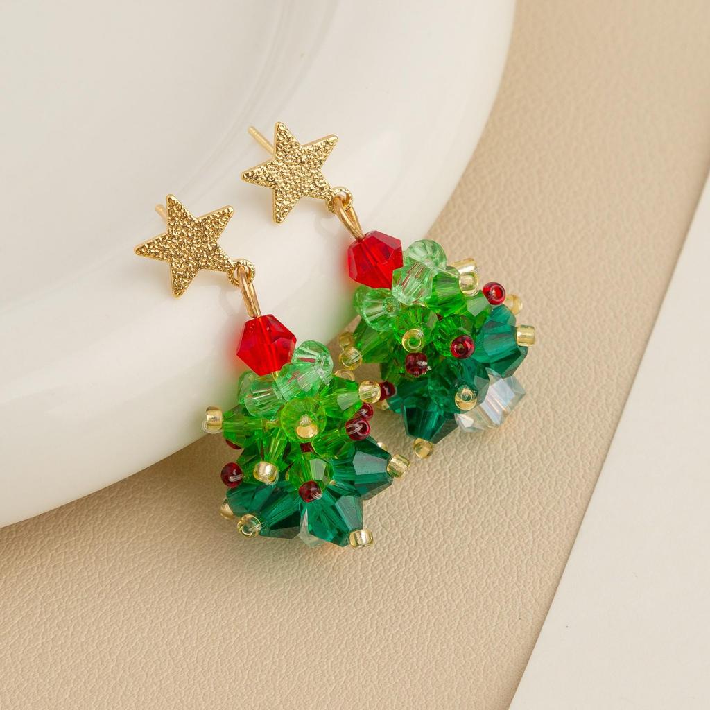 Festive Women's Christmas Tree Star Pendant Earrings & Necklace Set