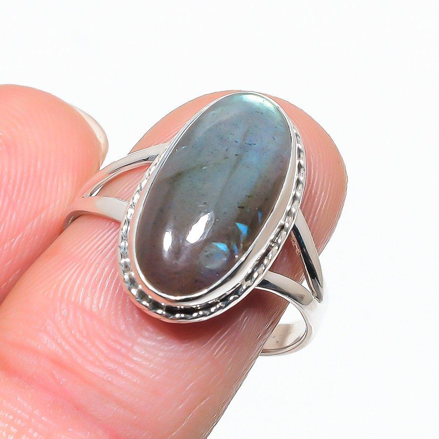 Natural Labradorite Gemstone 925 Solid Sterling Silver Jewelry Ring Size 10 O6n96