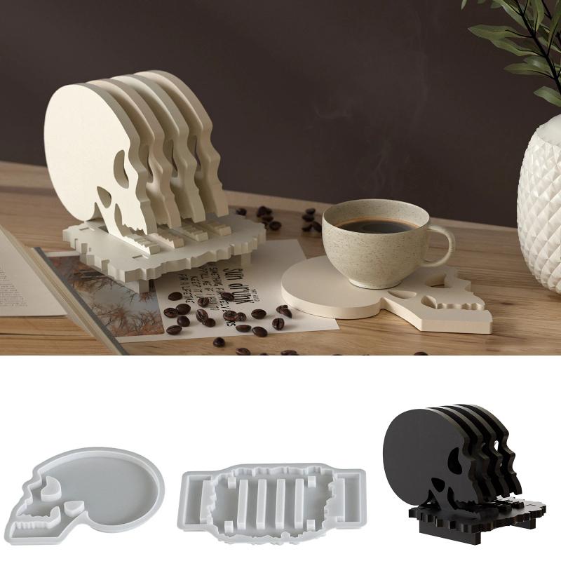 Skull Cup Mat Storage Silicone Mold Resin Mold Halloween Home Decor Table Gypsum Silicone Mold Mat Storage Mold
