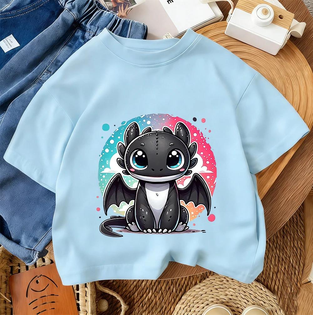 Toothless Kids Short Sleeve T Shirt Boys Girls Dragon Cartoon Polyester Summer Casual Top
