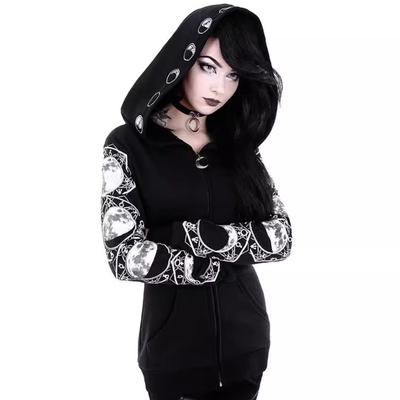 Spring and Summer Moon Pattern Mesh Zipper Sweatshirt, a Casual and Fashionable Women's Hooded Sweatshirt