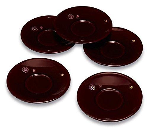 

Yamaya Lacquerware Tea Trays, 4.0 inches, Urushi Lacquer, Shell-Painted Plum Blossom Design (Set of 5)
