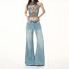 Spring Summer Light Washed Blue Denim Low Waist Thin Comfort Fabric Straight Wide Leg Denim Pants For Ladies Casual Pants Oversize Denim Trousers